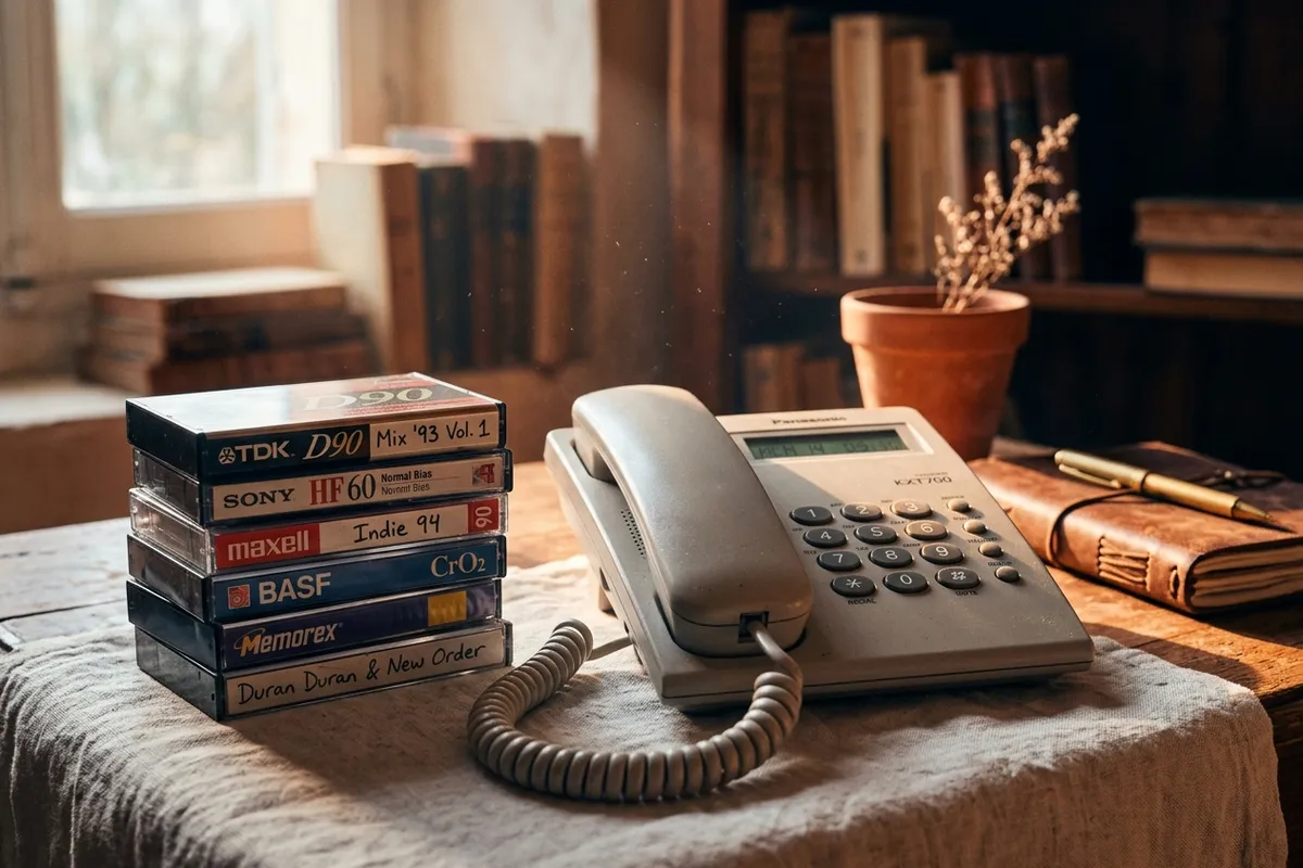 Vieux téléphone filaire, ambiance rétro — audiotel adulte